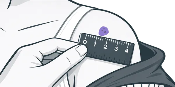 Ilustração de foto em detalhe da lesão com régua